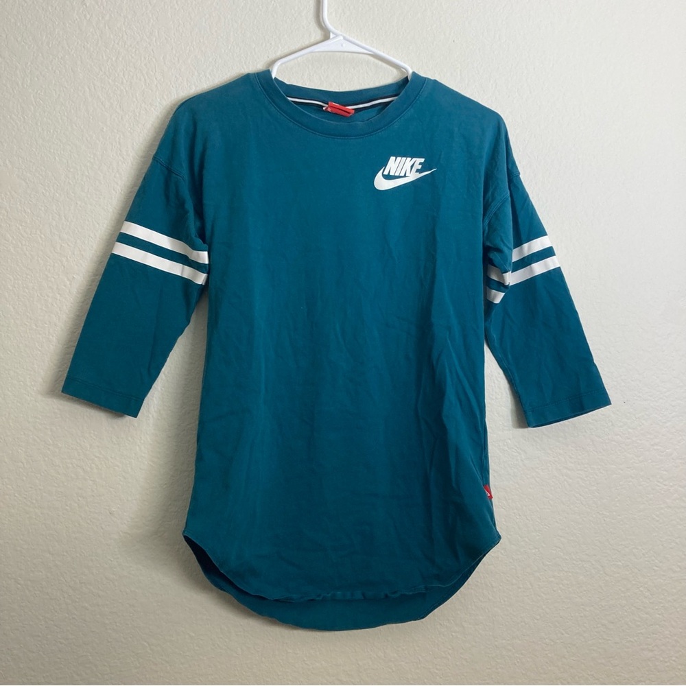 Nike Just Do It 3/4 Sleeve Top - Teal Blue - Size XS
